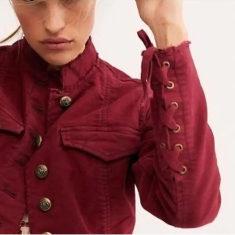 Free people Red Ella women’s utility‎ Jacket military style size XS - Picture 3 of 12